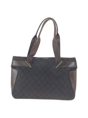 Gucci Dark Brown Silver GG Canvas Leather Tote Shoulder Bag